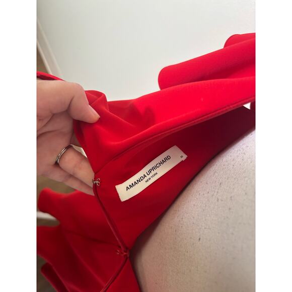 Amanda Uprichard Red One Shoulder Ruffle Mini Cocktail Dress Sz M - Picture 4 of 4